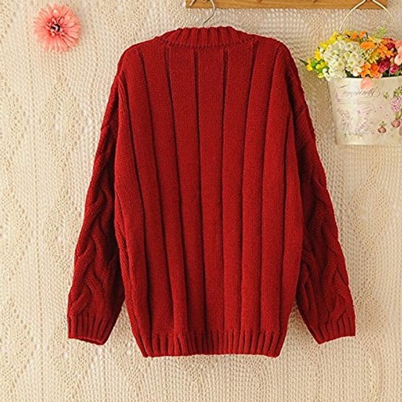 Red Cable Knit Button Down Cozy Cardigan Sweater - Picture 2 of 2